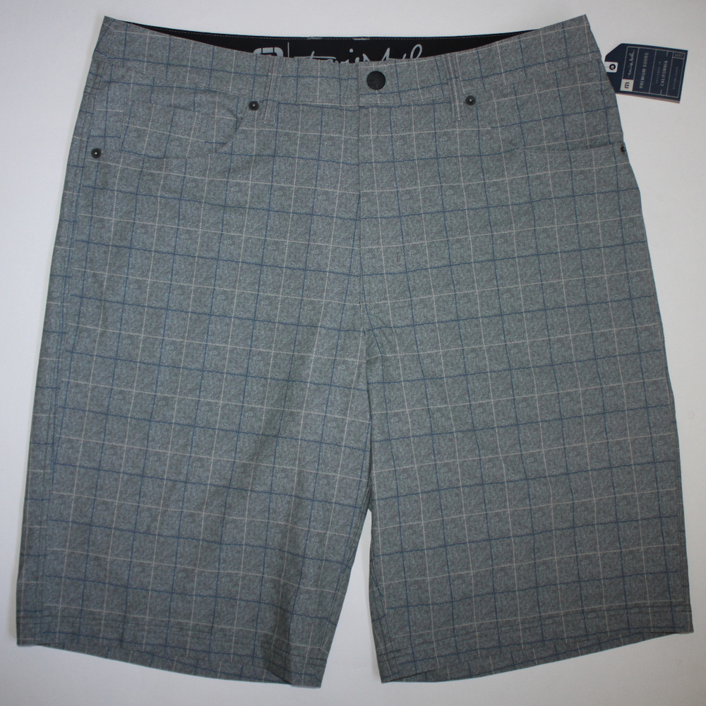 Travis Mathew Men's Size 34 Gray Blue Plaid Shorts